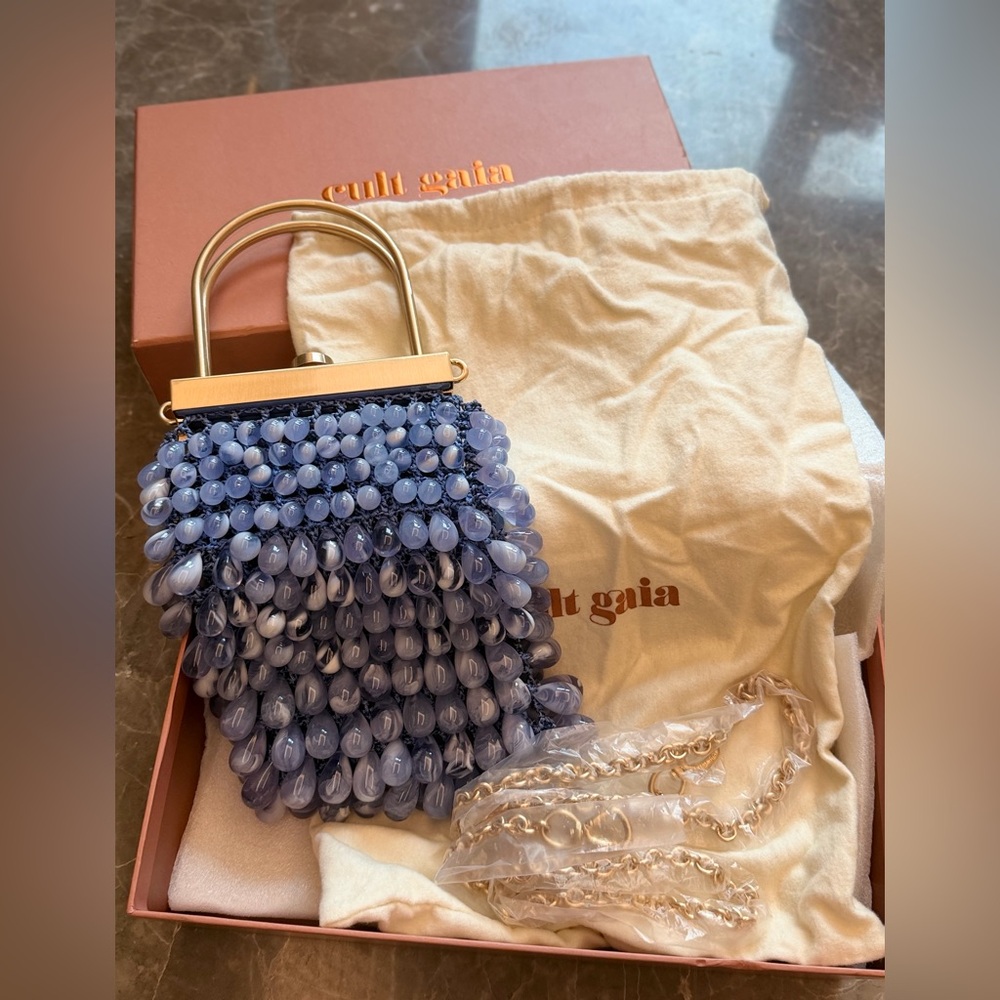 cult gaia Periwinkle Beaded Clutch with Gold Frame - Picture 2 of 13